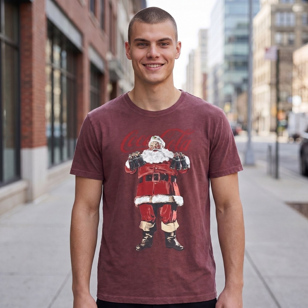 NEW Lucky Brand Coca-Cola Santa Claus Graphic T-Shirt Mens LARGE Burgundy Red